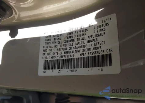 2015 Honda Accord Lx z USA, uszkodzony, nr VIN 1HGCR2F36FA062121